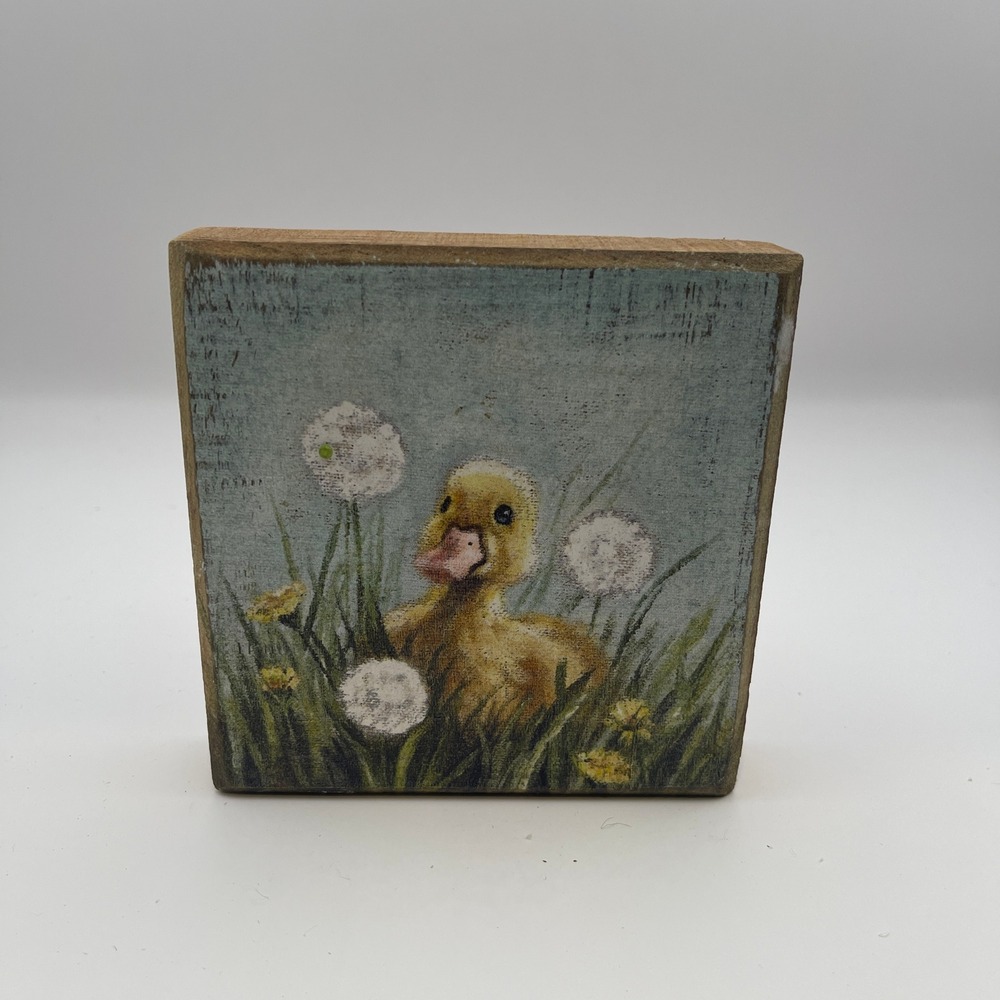 Primitive by Kathy Duckling Dandelion Wood Block Sign Rustic Farmhouse Decor 4x4